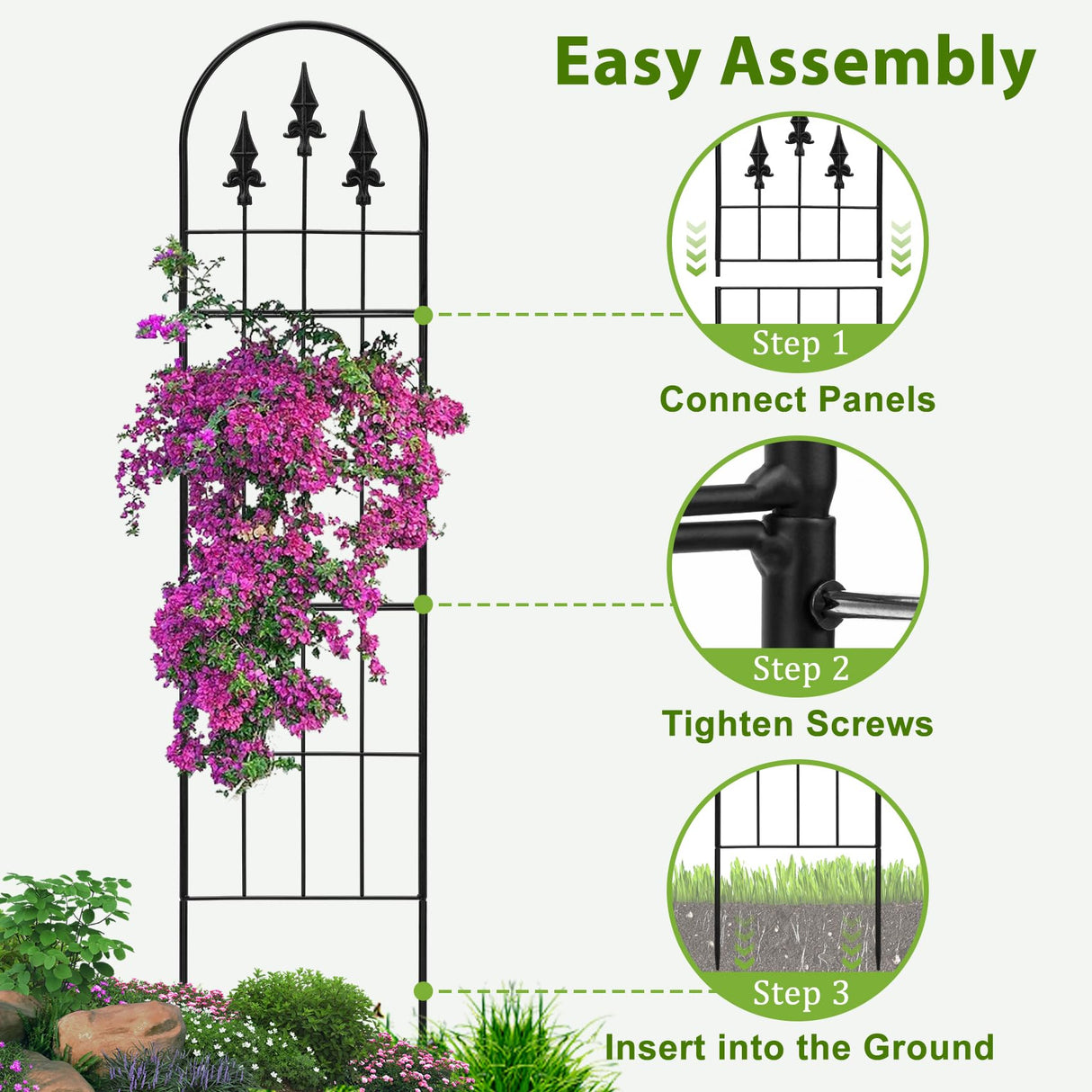 LATIHUUM 2 Pack 57.8" H x13 W Garden Trellis for Climbing Plants Outdoor, Rustproof Arched Metal Rose Trellis for Outdoor Indoor Roses Clematis Potted Climbing Plants Vines Flowers Decorative, Black
