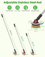 SFTPO 3-in-1 Crack Weeder Long Handle, Adjustable Crevice Weeding Tool with Stainless Steel Weed Brush and 2 Scrapers Weed Puller Tool for Driveway, Sidewalk, Lawn to Remove Weeds Moss Dirt (58.6")
