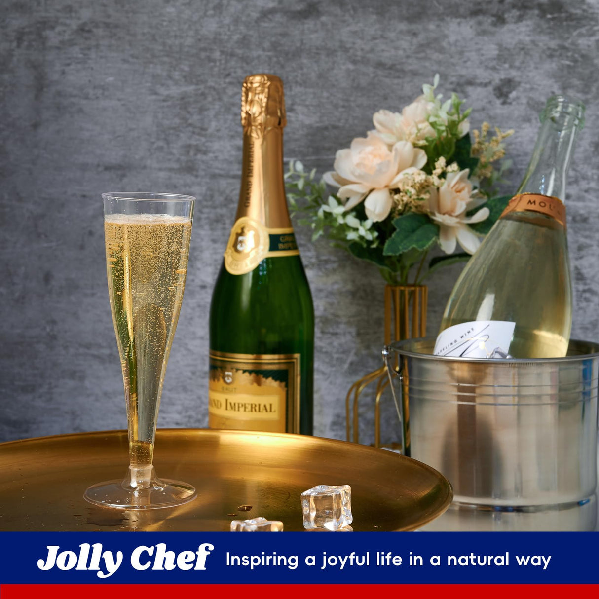 JOLLY CHEF 100 Pack Plastic Champagne Flutes Disposable 4.5 oz Clear Plastic Champagne Glasses Suitable for Wedding, Thanksgiving Day, Christmas