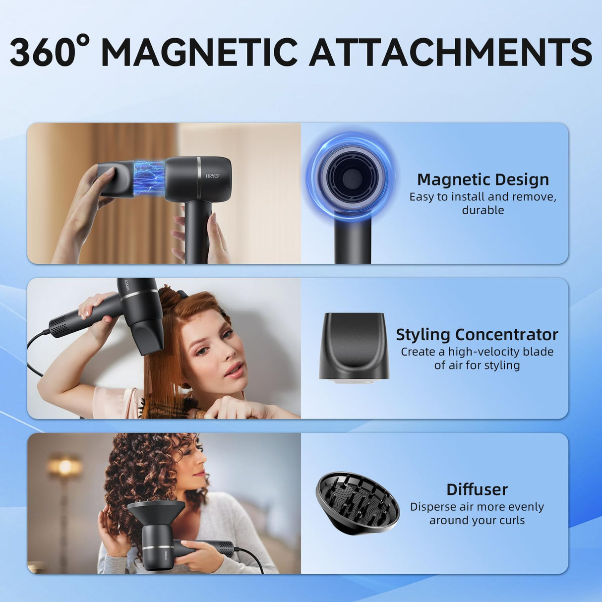 Hair Dryer, High Speed Hair Dryer,160000RPM Professional Blow Dryer 500 Millions Negative Ionic Care Fast Drying Ionic Blow Dryer, Thermo-Control Low Noise with Magnetic Nozzle & Diffuser, Black