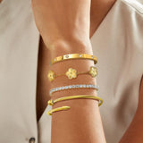 MOINSPIRE 18K Gold Plated Bracelets for Women, Stainless Steel Four Leaf Clover Tennis Nail Love Bangle Bracelets Set, Trendy Stackable Twist Cuff Bracelet Non Tarnish Jewelry Gifts Choice