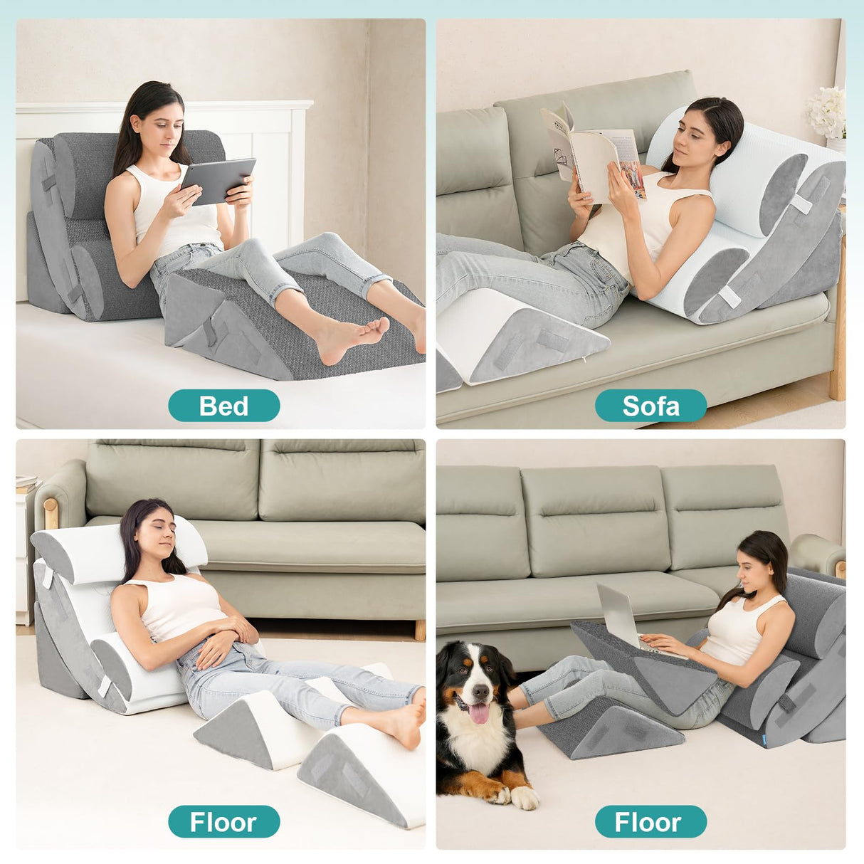 Hansleep 6PCS Orthopedic Bed Wedge Pillow for Sleeping, Adjustable Post Surgery Pillow Set for Body, Back and Leg Pain Relief, Memory Foam Support Pillows for After Surgery, Grey