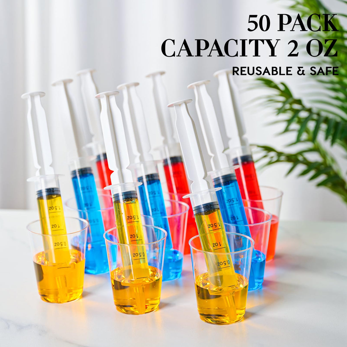 FOCUSLINE 50 Pack Jelly Shot Syringes, 2 OZ Capacity Plastic Shot Glasses, Durable Jelly Shot Syringes with Lid, Perfect for Halloween, Thanksgiving, Christmas