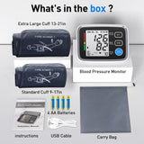 ALPHAGOMED Upper Arm Blood Pressure Monitor for Home Use 2 Cuff Sizes, 9-17'' & 13-21''Extra Large BP Cuff Automatic Digital Blood Pressure Machine 2 Users 180 Memories USB Cable 4 AA Batteries