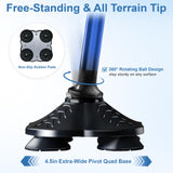 KingPavonini Walking Cane for Men Women Stability, Free Standing Foldable Cane, Ergonomic Handle Pivoting Quad Base, Heavy Duty 350 LBs, Adjustable Walking Canes for Seniors Balance with Travel Bag