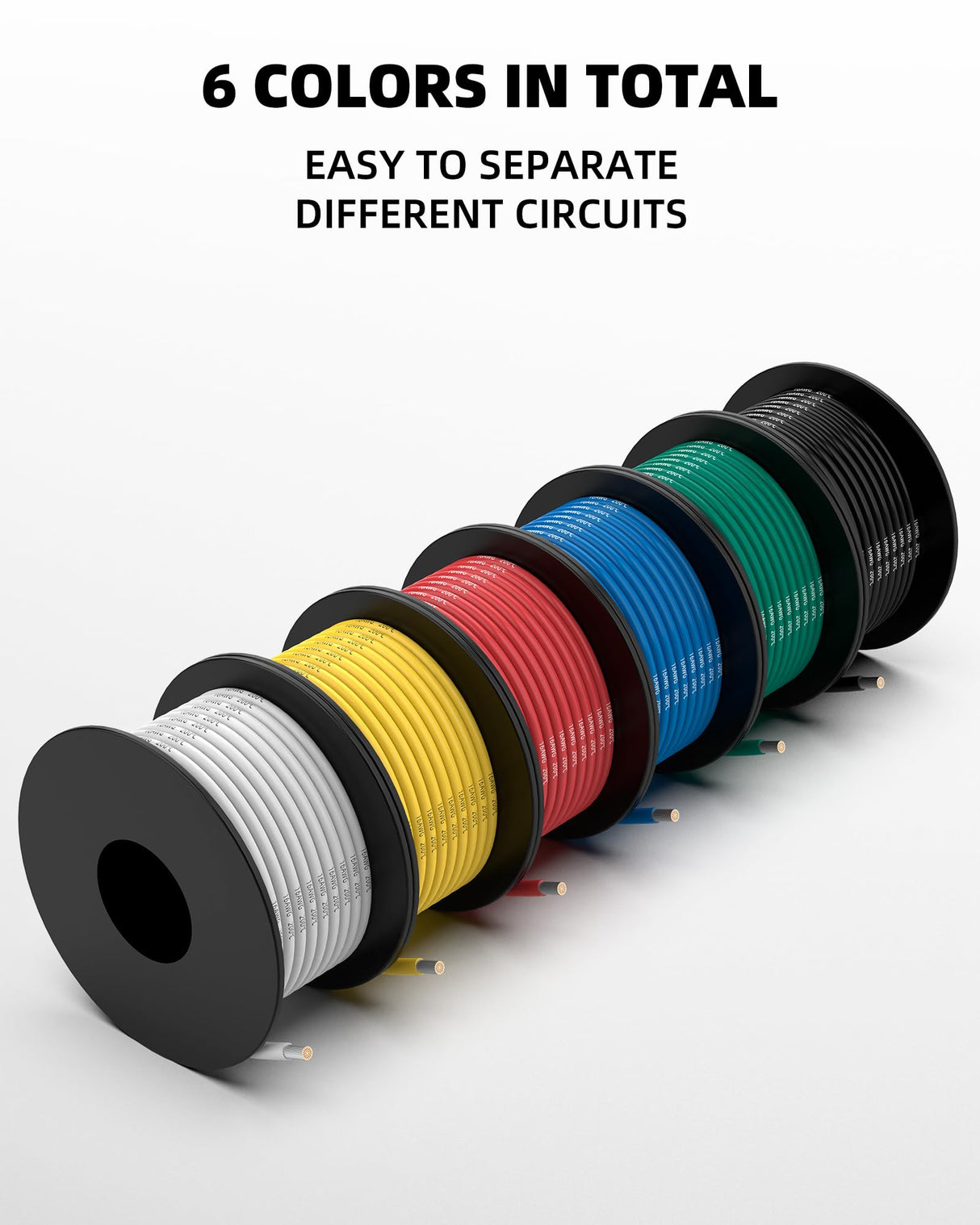 NAOEVO 16 Gauge Wire 60ft, 16 AWG Wire 6 Colors 10ft Each Spool, Flexible Silicone Tinned Copper Electrical Cable, Wiring kit for Breadboard/Automotive/DIY/Battery, 200℃