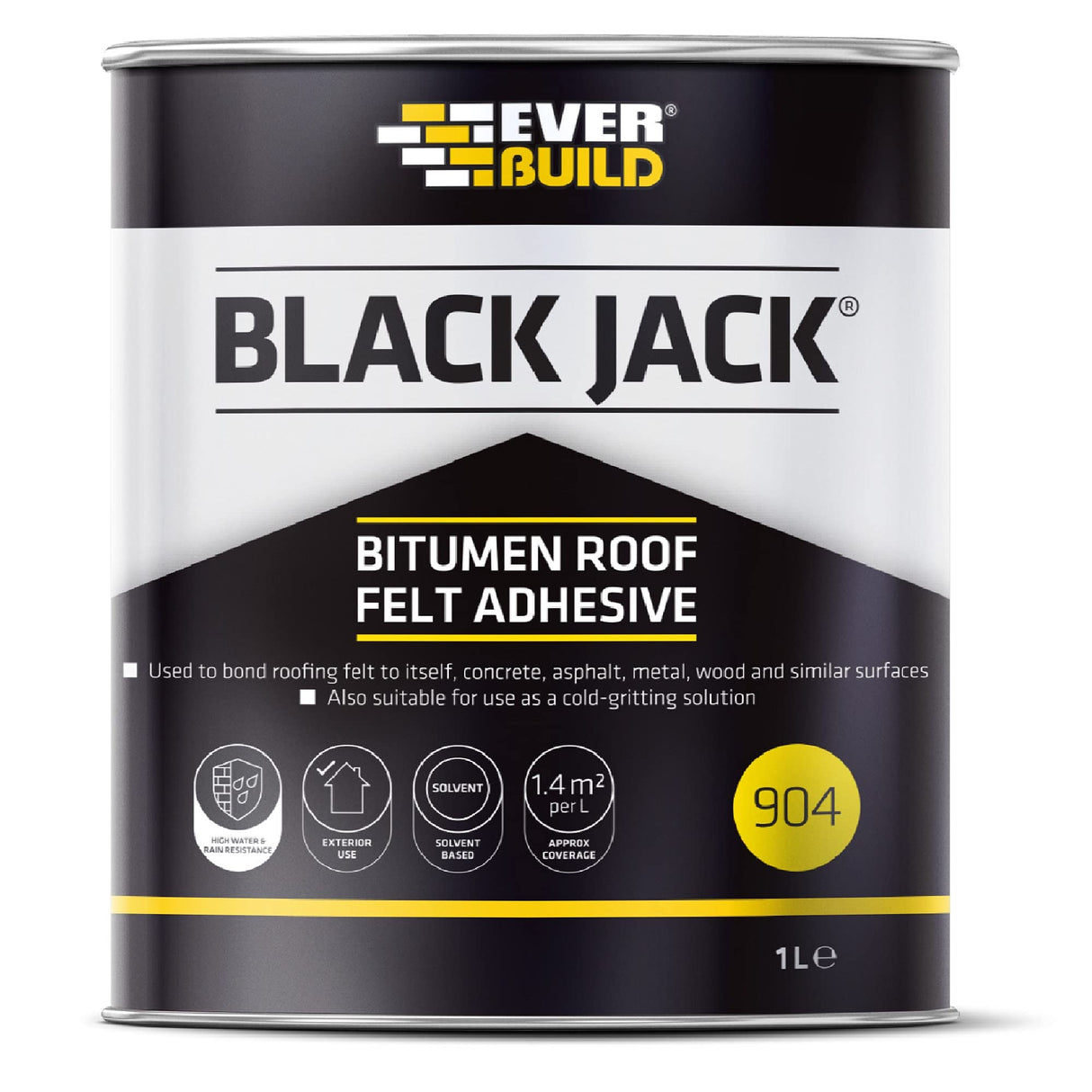 Everbuild Black Jack 904 Roof Felt Adhesive – High Strength – Black – 1 Litre