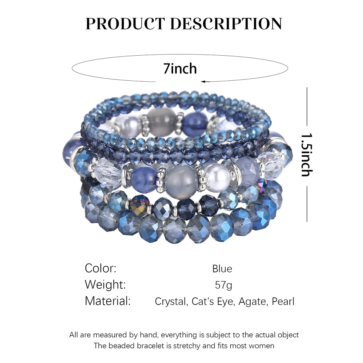 Noessla Beaded Boho Stretch Bracelet Colorful Stackable Crystal Beads Bracelets Trendy Costume Jewelry Mothers Day Gifts for Women(21-Blue)