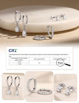 3 Pairs 925 Sterling Silver Hoop Earrings, White CZ