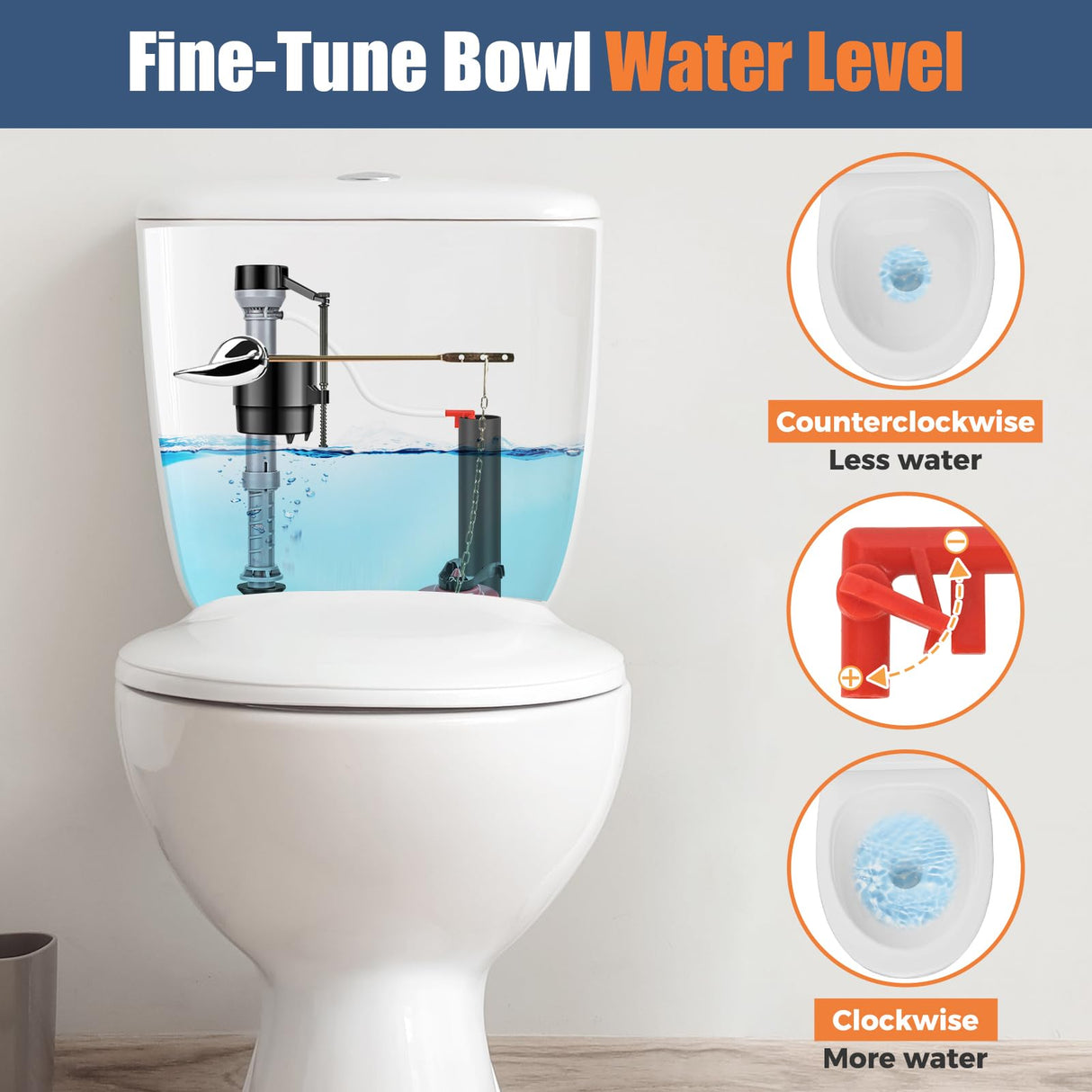 Teviora Universal Toilet Flusher Replacement Kit, Water-Saving & Height Adjustable Fill Valve, 2-Inch Flapper, Quiet & Anti-Siphon Toilet Repair Kit Inside Tank, Easy to Install (Black, 1-Pack)