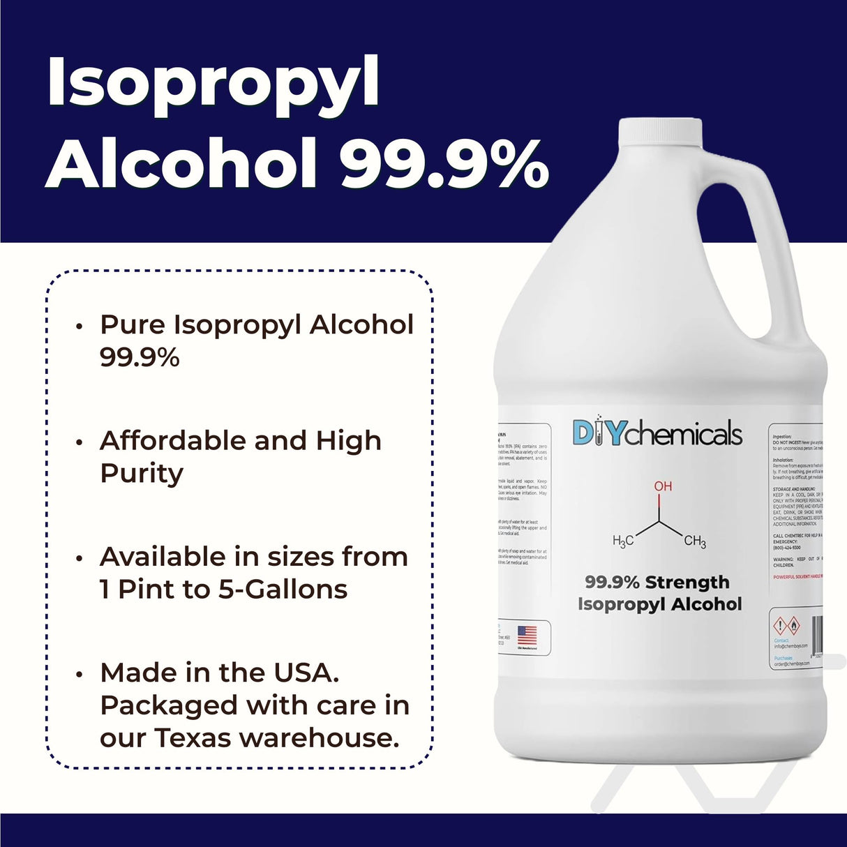 DIY Chemicals 99.9% Pure Isopropyl Alcohol – Industrial Grade IPA for Cleaning – Made in USA, Gallon (128 Fl Oz)