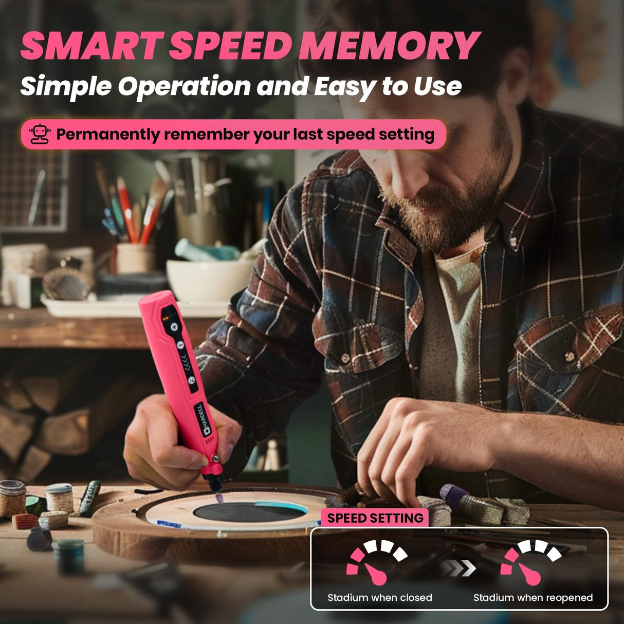 HARDELL Mini Cordless Rotary Tool, 5-Speed 3.7V Rechargeable Rotary Tool Kit with 36Accessories, USB Charging Multi-Purpose DIY Tool for Sanding, Polishing, Drilling, Engraving, Woodworking(Pink 36)