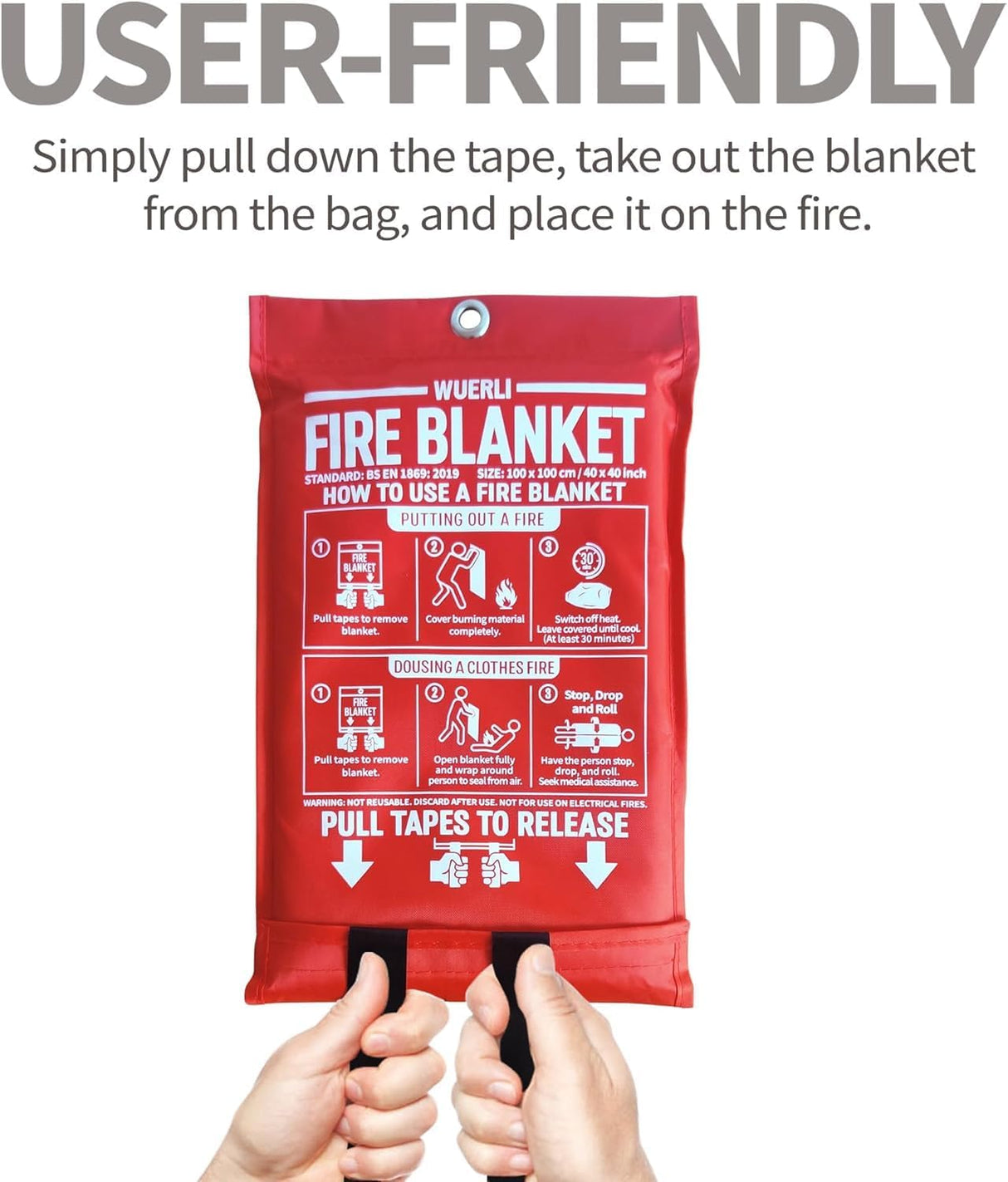 WUERLI Fire Blanket, 47" x 71",Fiberglass Fire Blanket for Camping and Fire Fighting Shelters