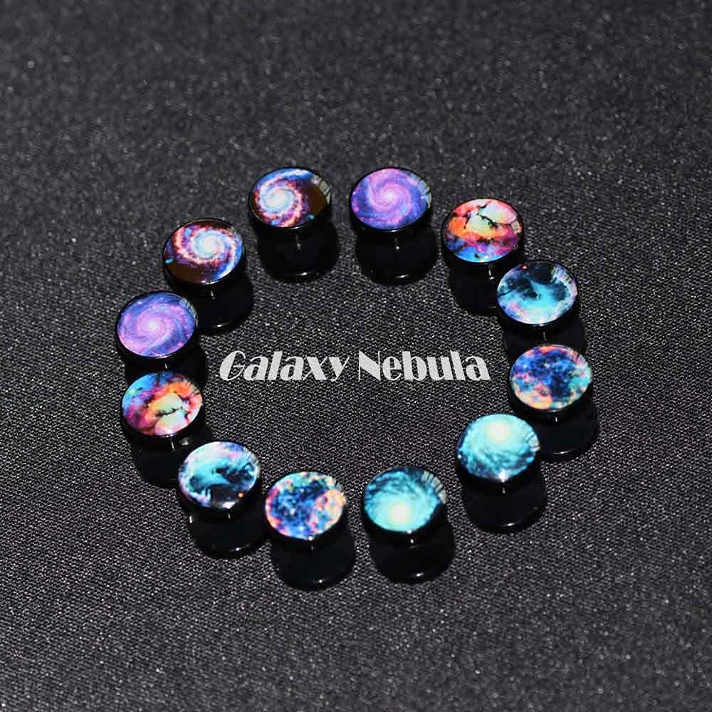 FLYUN Earrings For Men, Fake Gauge, Flat Back, Mens Men's Faux Gauge Fake Plug 6Pairs Galaxy Surgical Steel Black Stud Screw Earrings (Green)