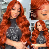 dorbess Ginger Orange 30 Inch Lace Front Wigs Human Hair Body Wave Wavy 13x6 HD Lace Front Glueless Ginger Wig Human Hair 180% Density Transparent HD Lace Frontal Wigs Pre Plucked Hairline