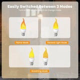 Hompavo LED Flame Light Bulbs E26 Base, Upgraded 3 Modes Flickering Candle Bulbs for Halloween Christmas Party Porch Indoor & Outdoor Decoration – 6 Pack