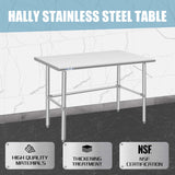 Hally Open Base Stainless Steel Table 30 x 48 Inches, NSF Commercial Heavy Duty Prep & Work Table with Galvanized Legs for Restaurant, Home and Hotel
