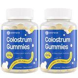Bovine Colostrum Supplement Gummies - with 60% Highest IgG, Lactoferrin, Probiotics and Prebiotics for Adults and Kids, Vanilla Flavor & Sugar Free, 2 Pack