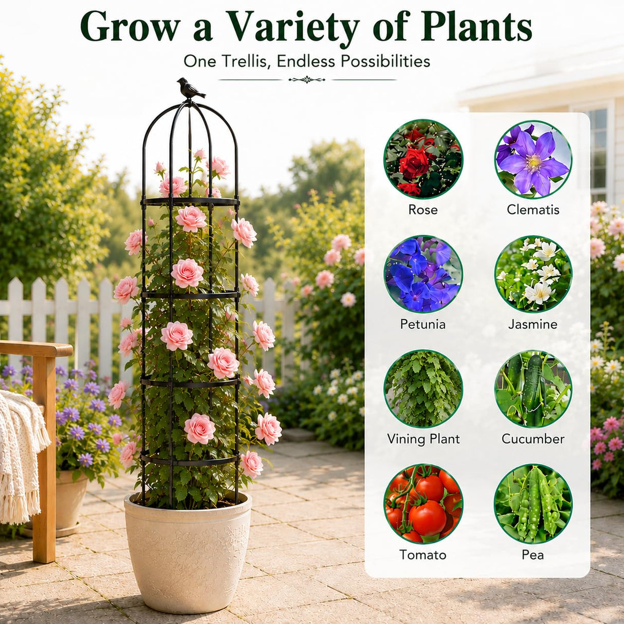 Yotoworth Garden Obelisk Trellis, 6.3 ft Tall, Black, 1PC