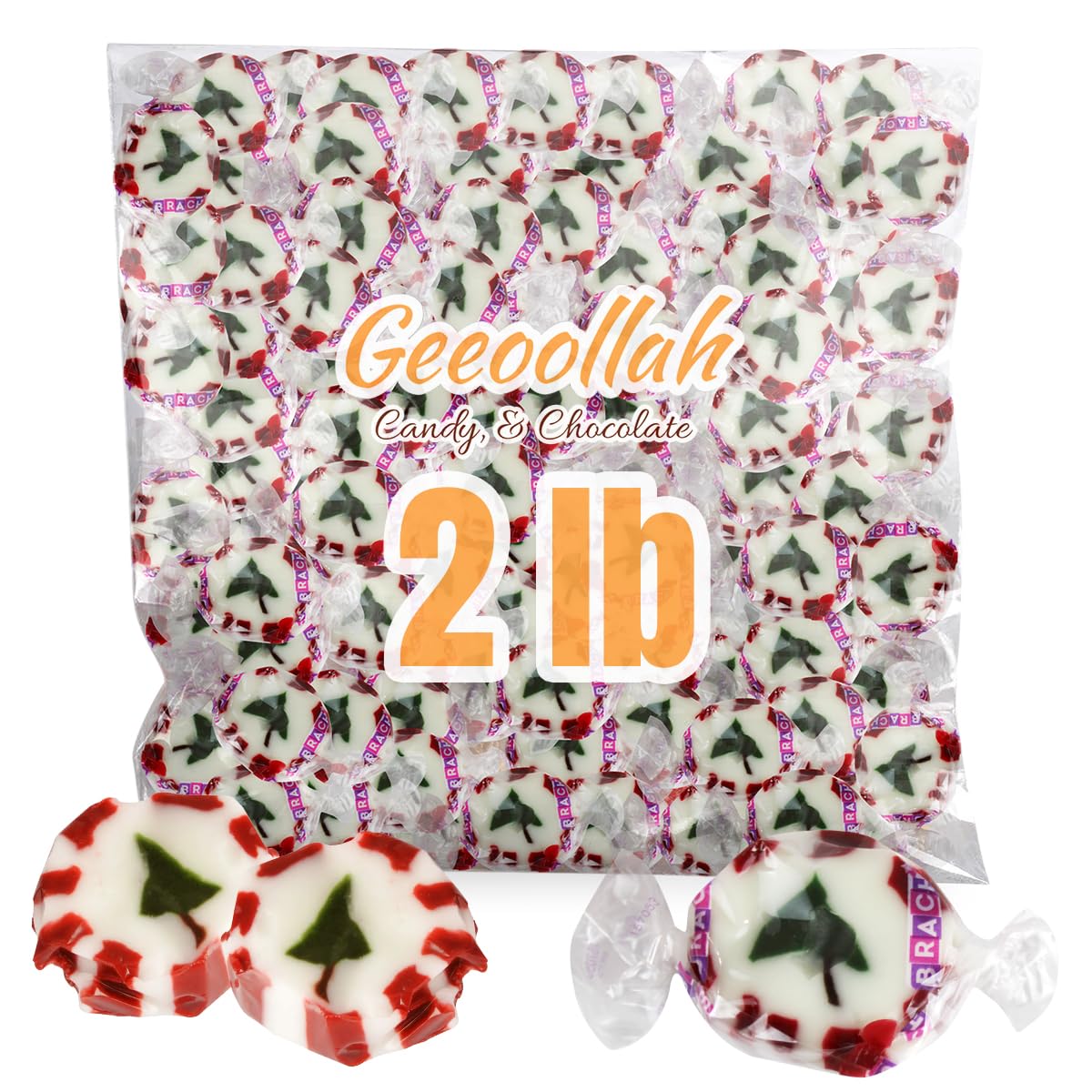 Peppermint Christmas Nougats Bulk Pack 2lb - Delicious Holiday Christmas Candy Individually Wrapped Peppermint Flavor Sweets for a Festive and Indulging Treat - Jelly Xmas Candy Nougat