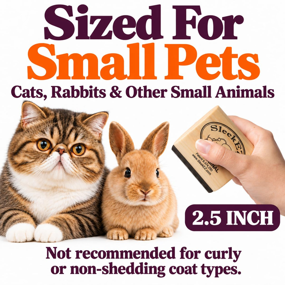 SleekEZ Cat Brush for Shedding - Deshedding Brush for Cats - Patented Grooming Tool for Removing Loose Fur, Undercoat & Hair - Made in USA - Works on Short, Medium & Long Coats