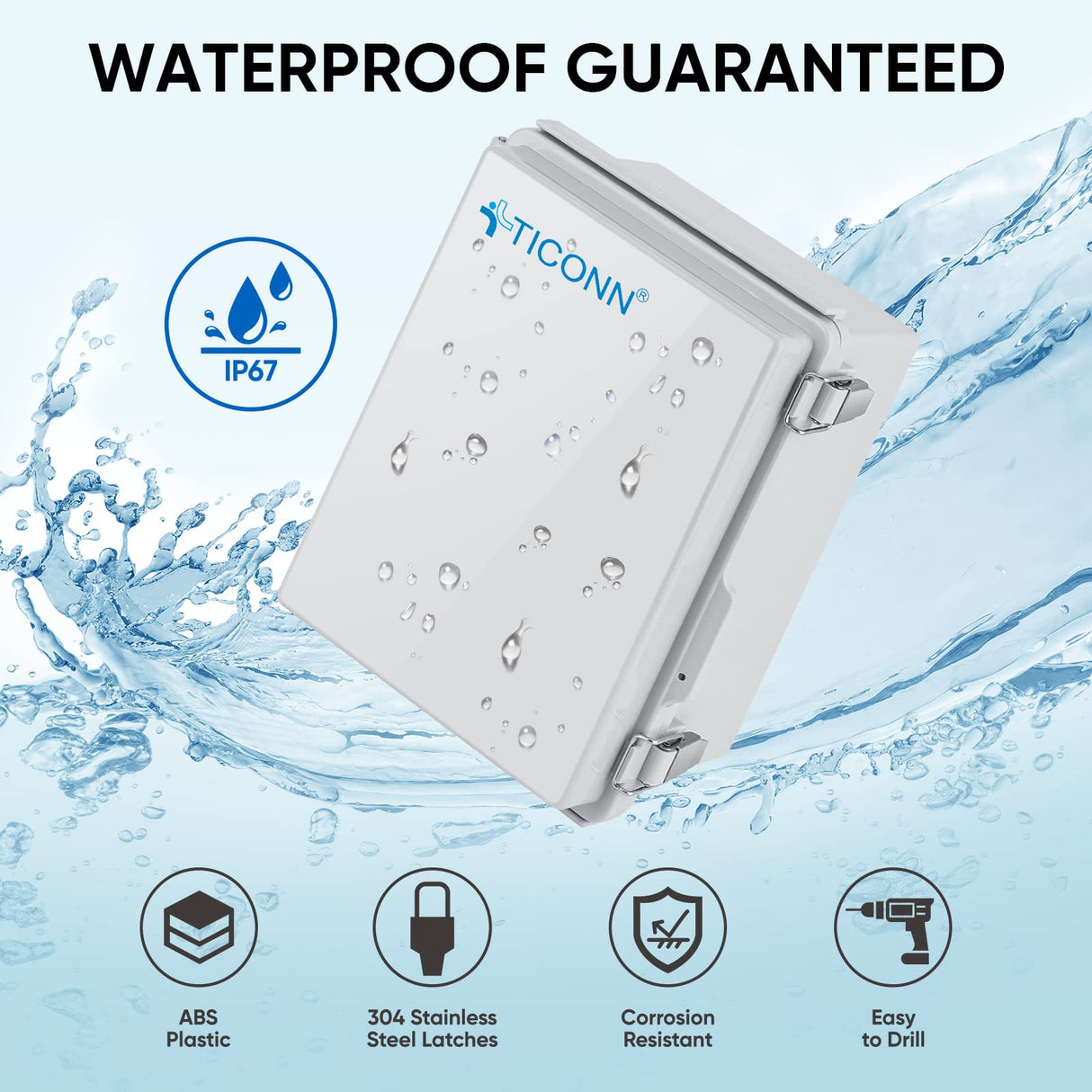 TICONN Outdoor Electrical Box Waterproof, Junction Box IP67 ABS Plastic Enclosure with Hinged Cover with Mounting Plate, Wall Brackets, Cable Glands (Off-White, 13.8"x9.8"x5.9")