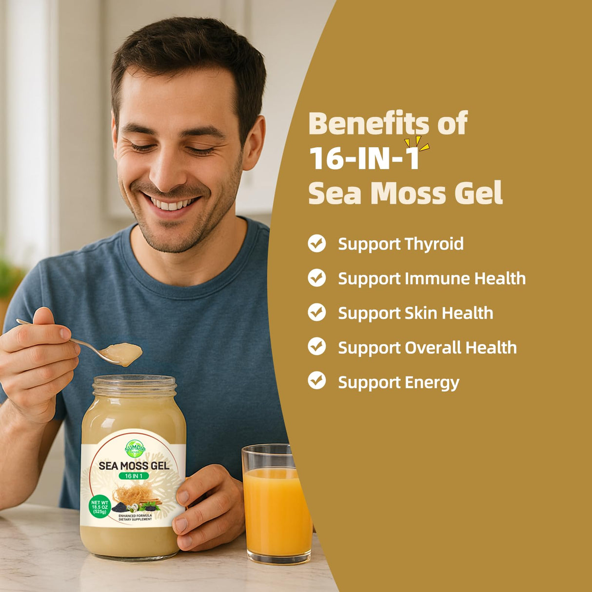 Sea Moss Gel 16 in 1 - Irish Sea MossGel 18.5OZ with Wildcrafted SeamossGel, Black Seed Oil, Burdock Root, Ashwagandha, Bladderwrack - Rich in Vitamins & Minerals - Non-GMO & Natural
