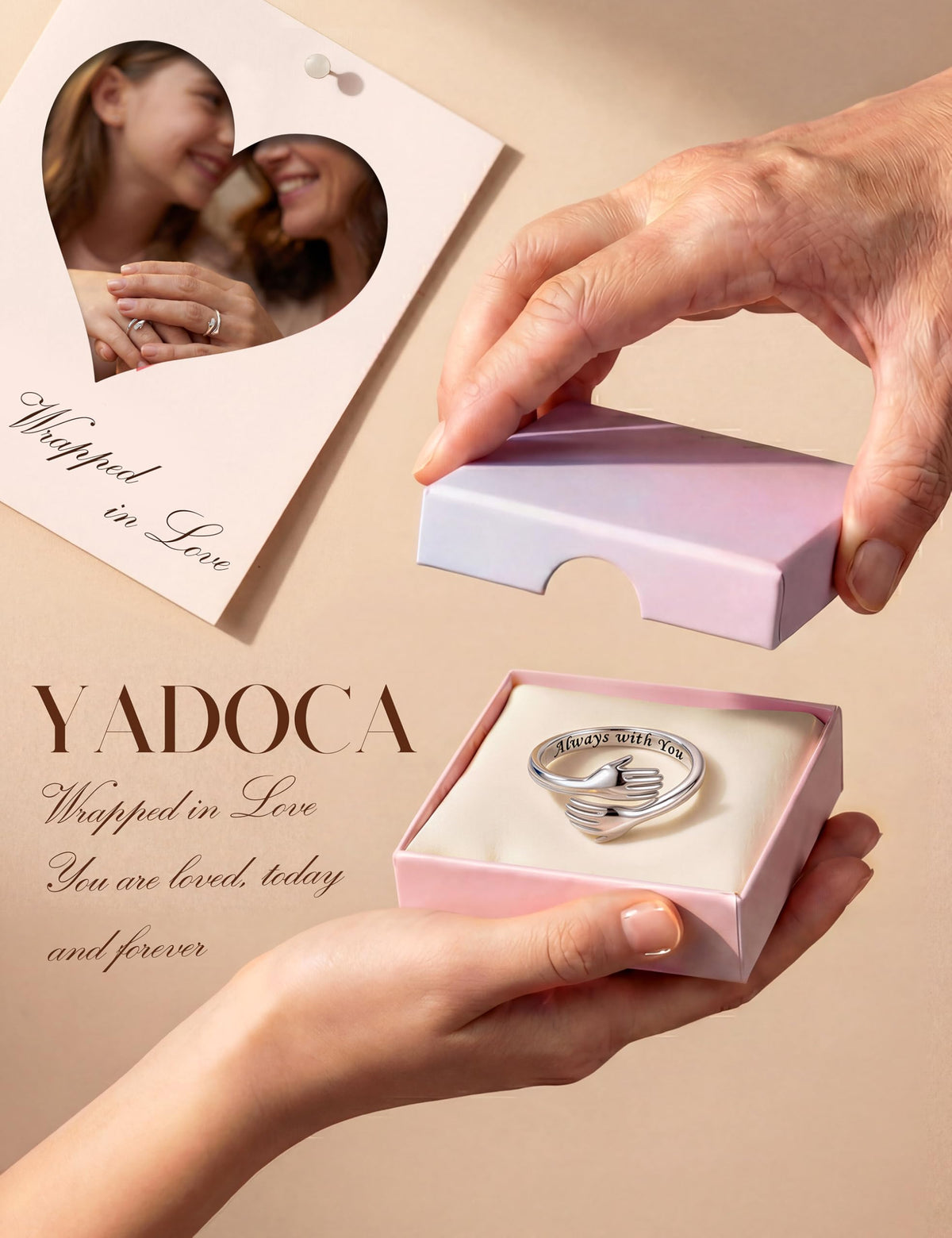 YADOCA 925 Sterling Silver Hug Ring for Women Girls Daughter Granddaughter