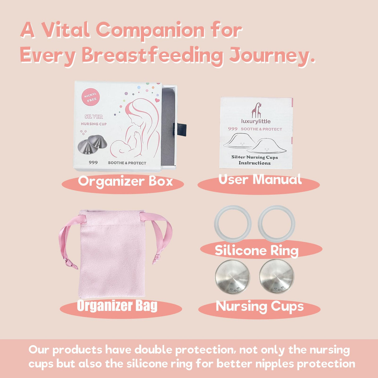 luxury little 999 Silver Nursing Cups for Breastfeeding Moms, Advanced Ventilation Design Nipple Shield, Comfortable Lactation Care for Postpartum Nursing Moms, Breastfeeding Essential, X-Large