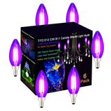 TITO 6 Pack E12 B11 Filament LED Candle Black Light Bulbs, UVA 395nm 4.5W Candelabra Black Light Bulb, 60W Blacklight Bulb Equivalent, Glow in Dark Halloween Christmas Party Fluorescent Posters Decor