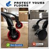 Office Chair Wheels for Casters Replacement - 3" Rubber Wheels for Computer Gaming Desk Caster Wheels Smooth & Safe Rolling for All Floors Including Hardwood and Carpet - Set of 5 - Red