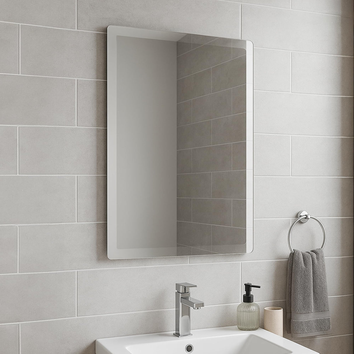 Tula Rectangular Bathroom Mirror | Frameless Bevelled Edge Design | Wall Mounted Portrait or Landscape 600mm x 450mm