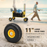 Bonnlo Beach Fishing Cart, Beach Wagon Trolley with 11" Big NO-Flat Airless Tires, Foldable Beachs Trailer with Large Cargo Basket, 550 lbs Load Capacity, 8 Fishing Rods Holder, Durable Oxford Bag