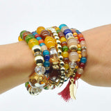 VONRU Bohemian Bracelet Sets for Women 6 Stackable Stretch Bracelets Multi-color Boho Jewelry Hippie Dainty (Bohemian stackable bracelet)