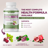 Gade Nutrition Hero Beets - Beet Root Capsules 1500mg - Organic Beet Root Powder + Vitamin C Zinc, Elderberry, Pomegranate, Grape Seed Extract - 3 Months Supply