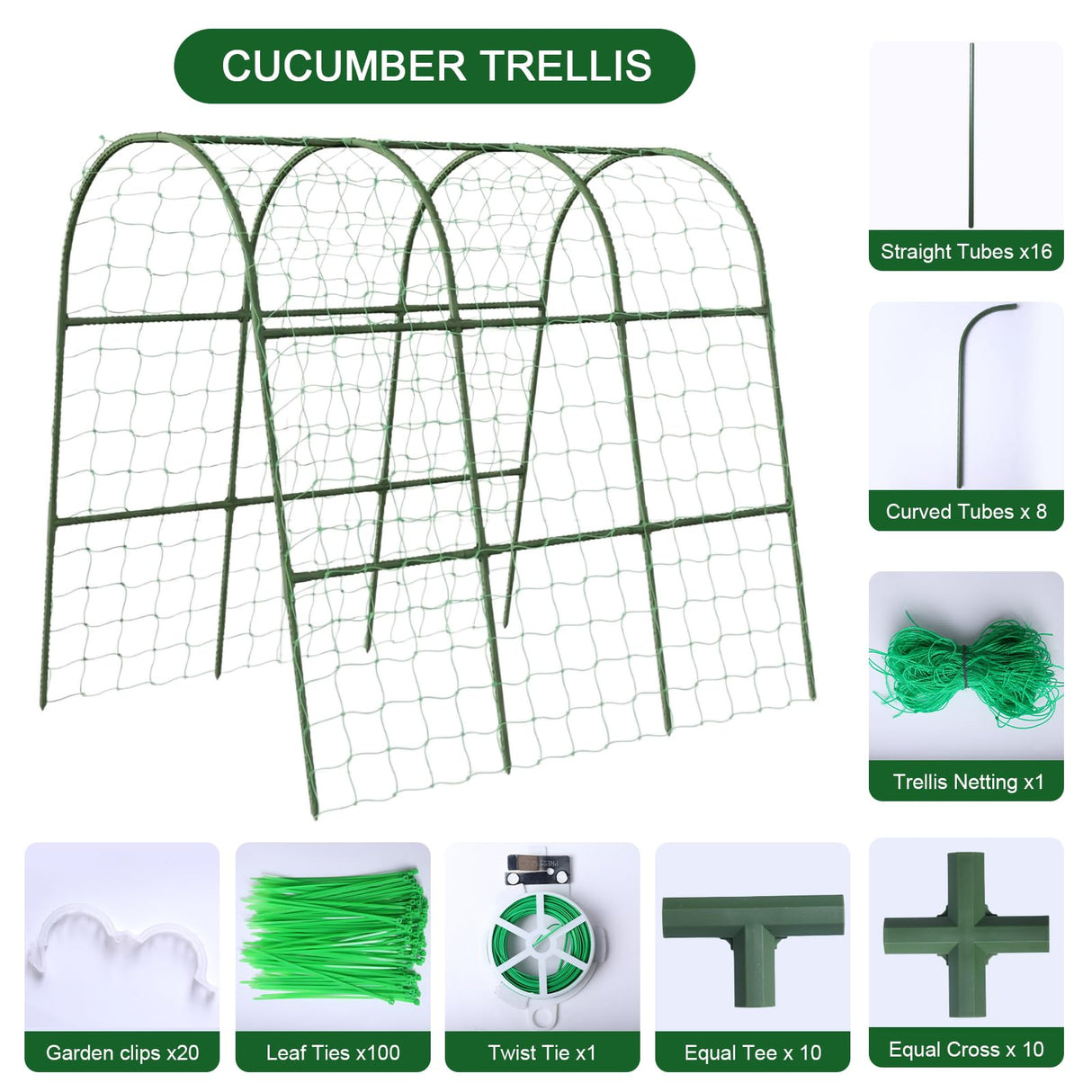 63"x47"x22" U-Shape Cucumber Trellis, Metal Plant Support with Net