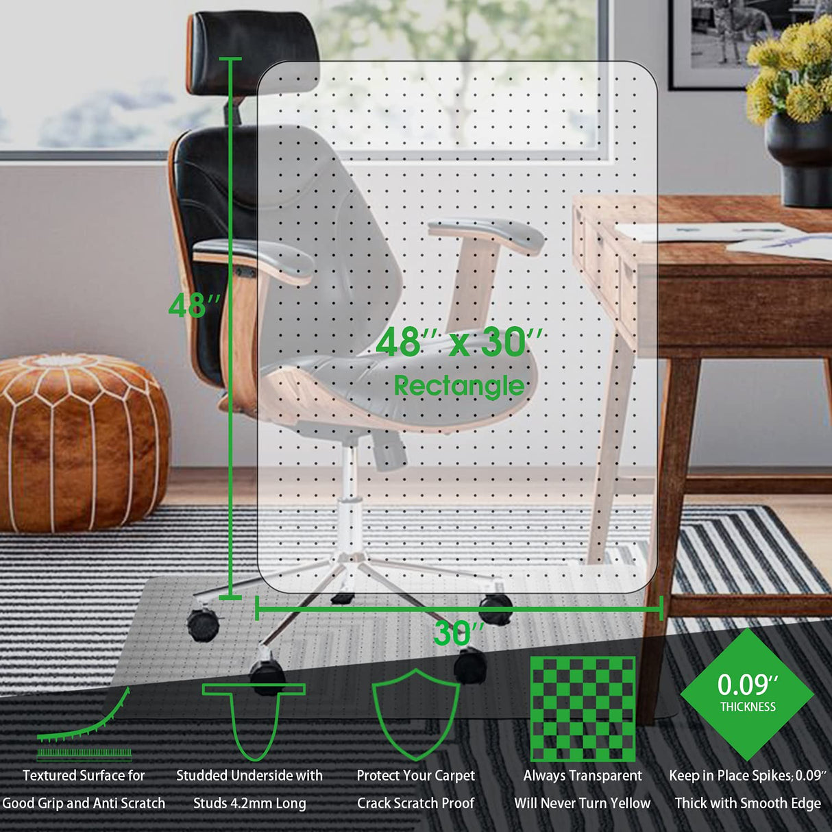 100pointONE Chair Mat for Carpeted Floors - 30" x 48" Office Chair Mat for Low Pile Carpet, Easy Glide Desk Chair Floor Mat for Carpets