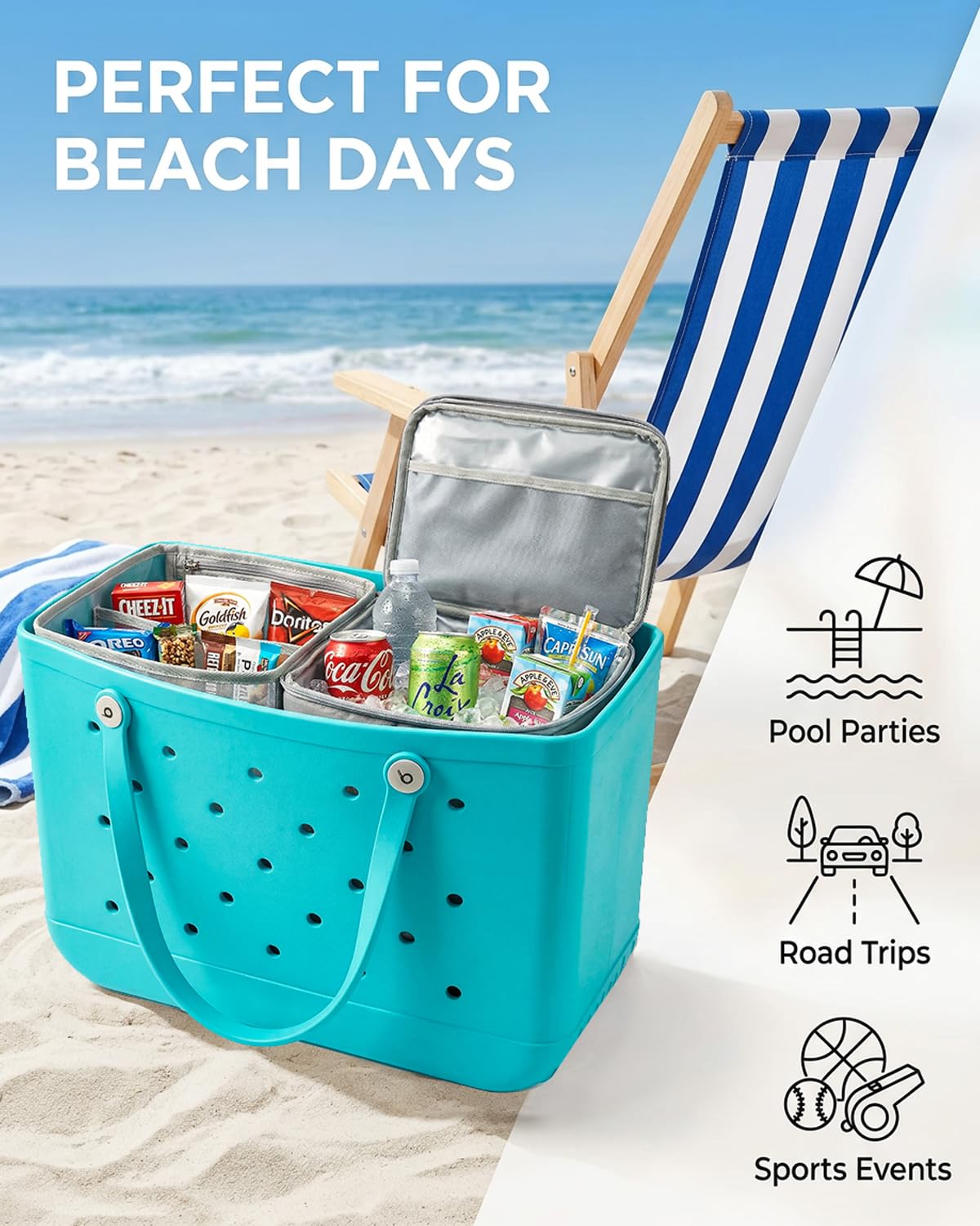 2-in-1 Cooler Organizer Insert for X Large Bogg Bag Accessories, 2-in-1 Dry-Wet Separate Tote Insert with Leakproof Cooler&Mesh Storage Bag,Bogg Bag Accessories for Beach,Camping,Picnic,Travel (Grey)