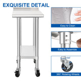 HARDURA Stainless Steel Commercial Work Table with Wheels Prep & Work Metal Table 30×12 Inches Heavy Duty NSF with Casters and 2" Backsplash