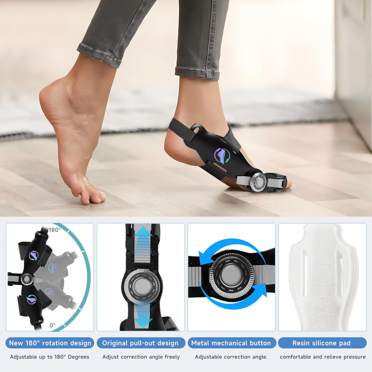 HUQKIYA Bunion Corrector for Women & Men, Orthopedic Bunion Splint with Toe Separator Adjustable Toe Straightener Suitable for Left/Right Feet Hallux Valgus Relief(Black 2Pcs)