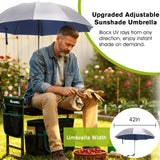 KELHOMECL Garden Kneeler and Seat with Umbrella, 2-in-1 Foldable Gardening Stool with Adjustable Bracket, Detachable Tool Bags, Heavy Duty Kneeling Pad for Gardening (Beige Green)