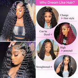 Deep Wave Lace Front Wigs Human Hair 13x4 HD Lace Front Wigs For Women Deep Wave Wig Frontal Wigs for Black Women 180 Density Curly Wave Human Hair Wig Natural Color 26 Inch