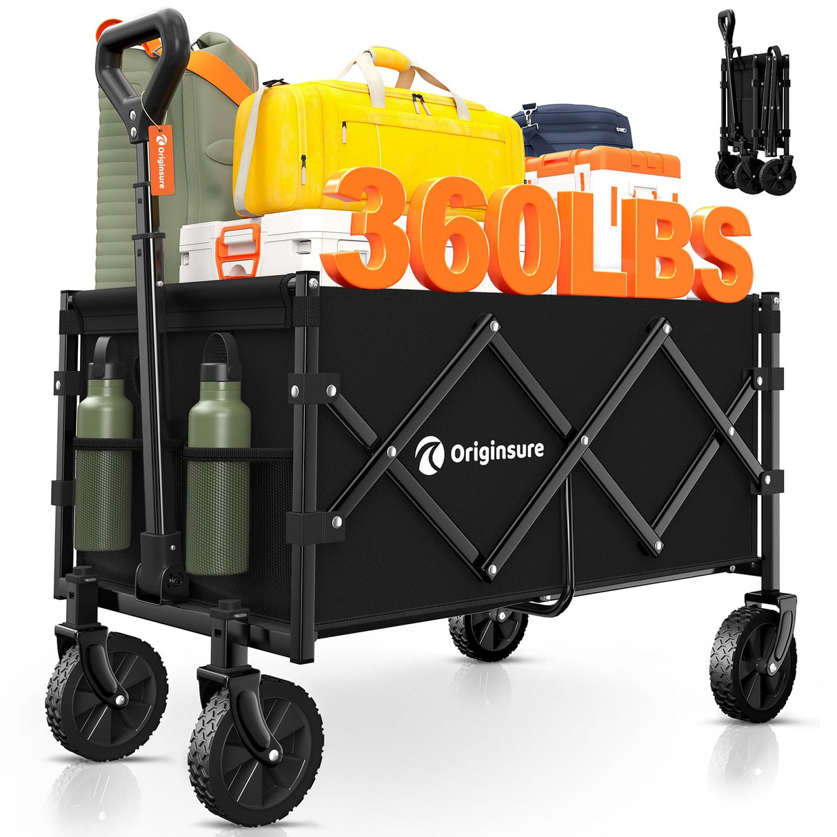 Originsure 100L Portable Collapsible Wagon Cart, 360lbs Heavy Duty, Black