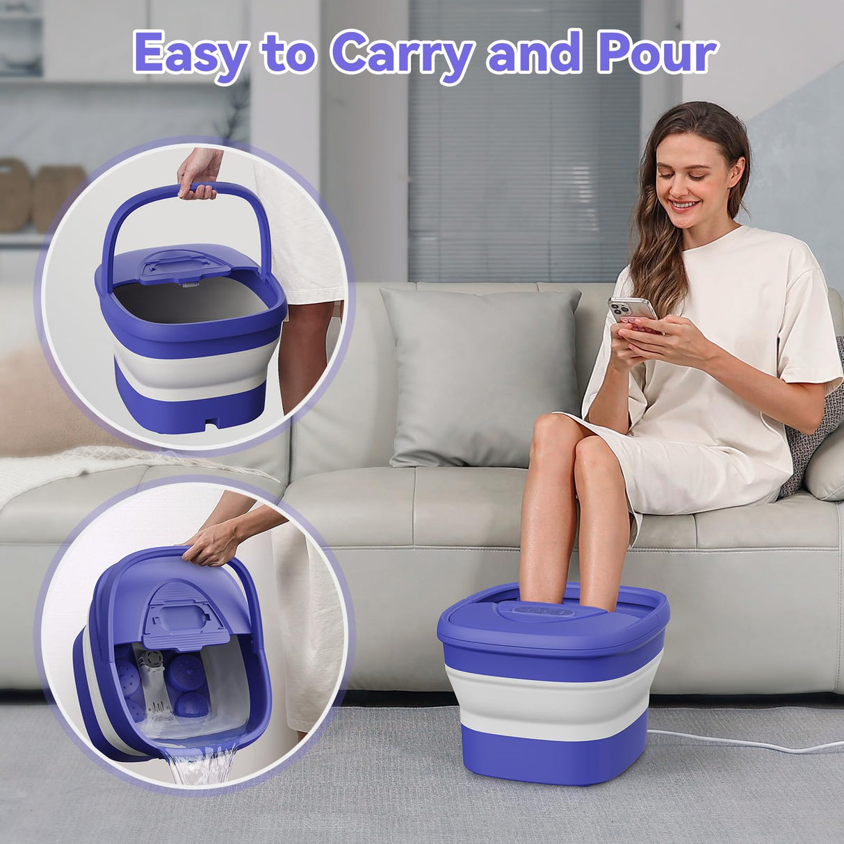 BEAUMOI Foot Spa Collapsible, Foot Bath Massager with Heat, Remote, Timer, and 24 Motorized Shiatsu Massage Balls, Foot Soaking Tub Supports Hot/Cold Water Soaking