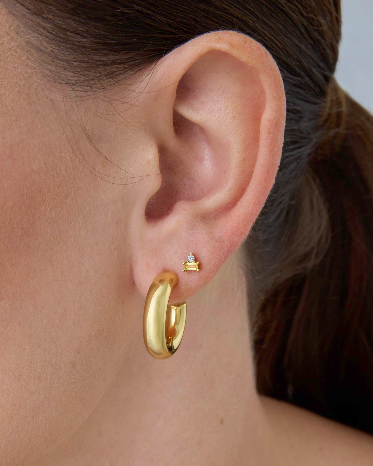 PAVOI Stud Earrings, 925 Silver, Yellow Gold, Size 4.1 x 3.7 Millimeters