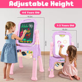 Kids Easels for Toddlers 2-4 Double Sided Kids Art Easel with Magnetic White Board Chalk Board Adjustable Stand Drawing Painting Easel Learning Toys 2 3 4 Year Old Girl Birthday Christmas Gifts Pink