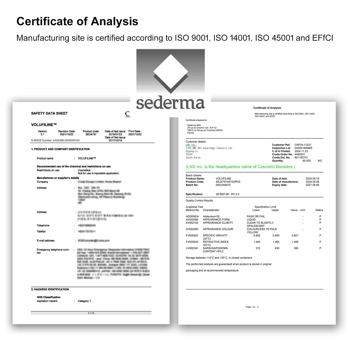 [ Volufiline 30ml ] Cosmetic Ingredient -100% Volufiline Ampoule 30ml(1 fl. oz) France SEDERMA | Cosmetic Grade | For face and body Improve Skin Elasticity, Wrinkle Improvement