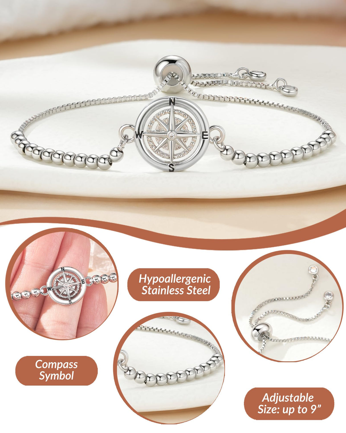 Shonyin Travel Gifts for Women for Travelers, Trip Gifts, Compass Bracelet