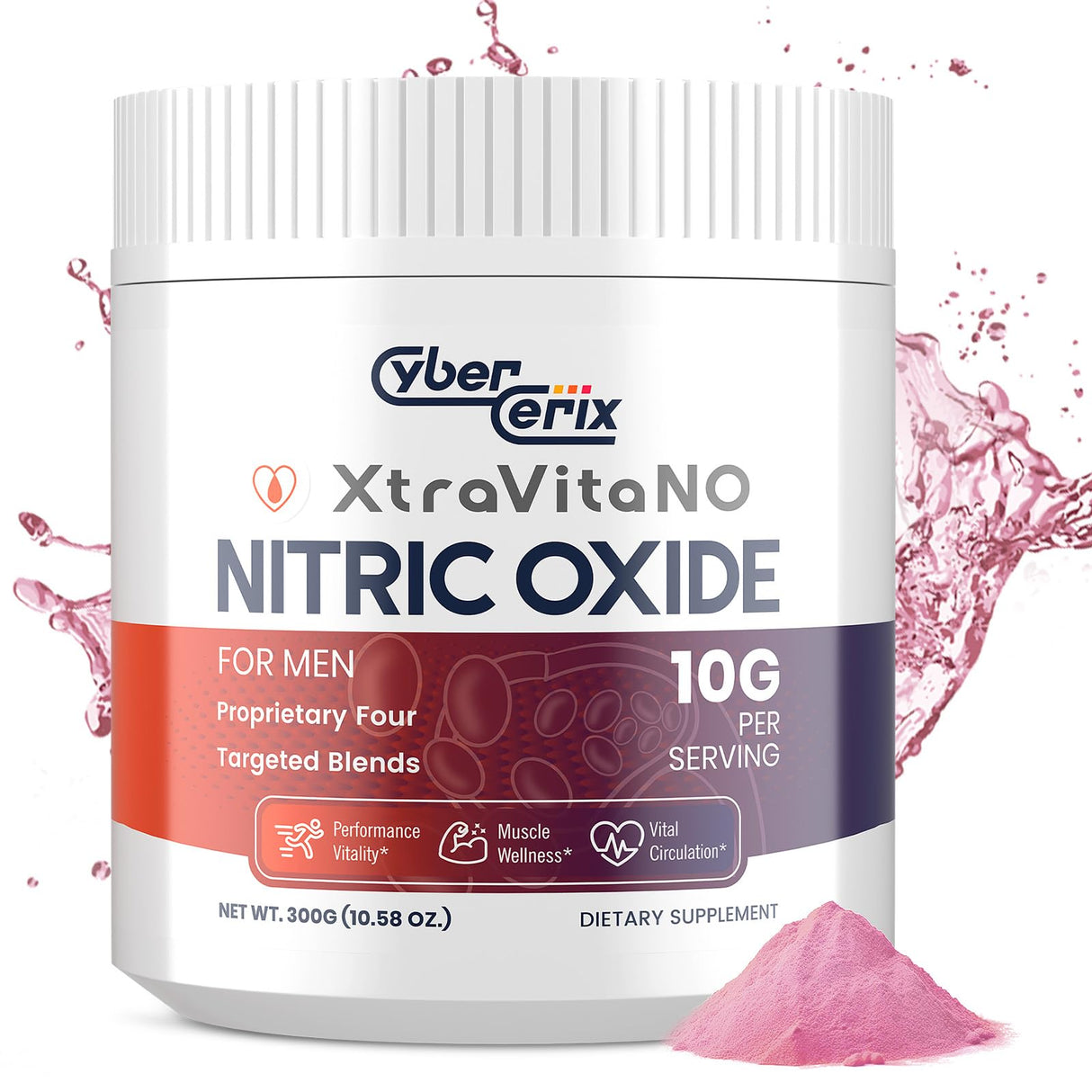 Nitric Oxide Supplement for Men - Extra Strength Nitric Oxide Booster Powder for Heart, Circulation, Blood Flow, Energy, Endurance - 10g Per Serving, 30 Servings