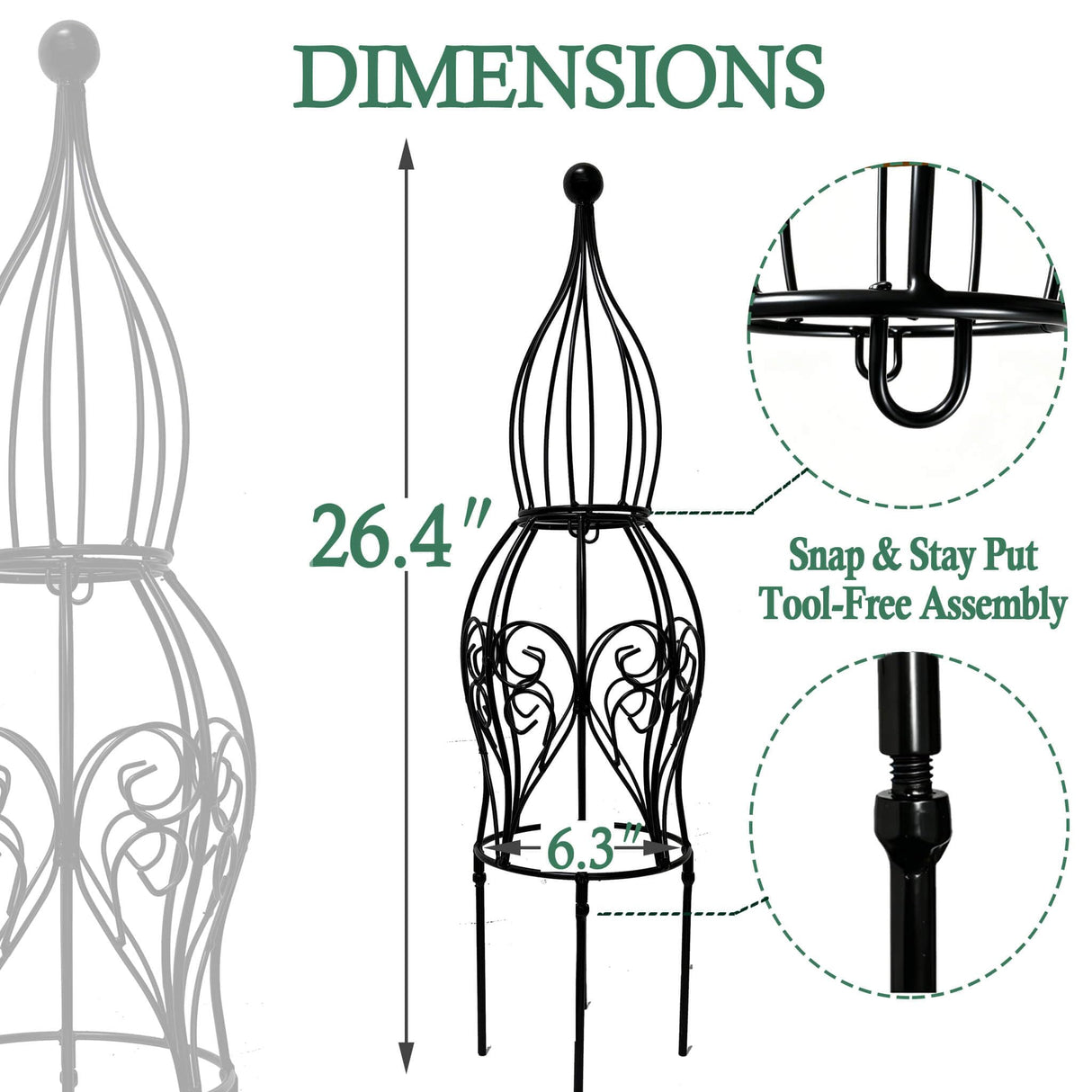 2-Pack Metal Garden Obelisk Trellis, 26.4" Butterfly Rose Plant Support